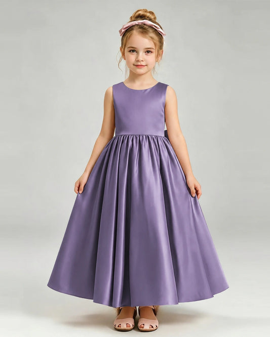 Wisteria Satin A-line Flower Girl Dress Front View