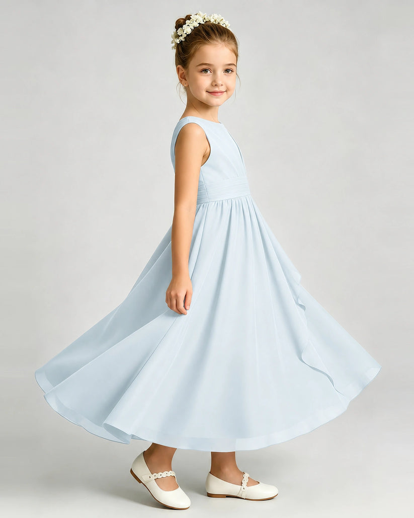 Baby Blue Chiffon A-line Junior Bridesmaid Dress Side View