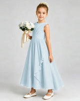 Baby Blue Chiffon A-line Junior Bridesmaid Dress Front View