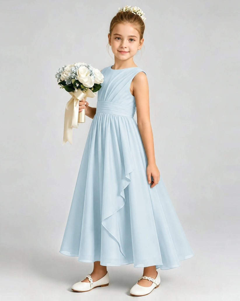 Baby Blue Chiffon A-line Junior Bridesmaid Dress Front View