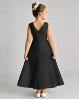 Black Chiffon A-line Junior Bridesmaid Dress Back View