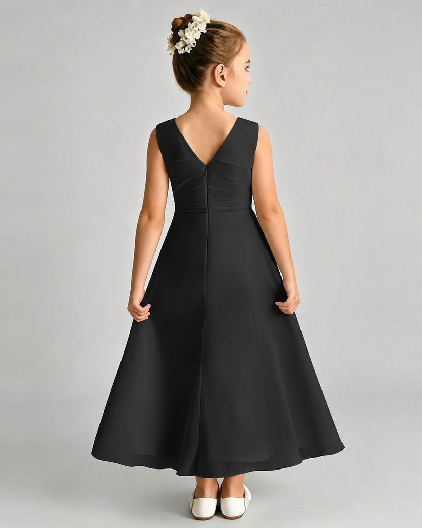 Black Chiffon A-line Junior Bridesmaid Dress Back View