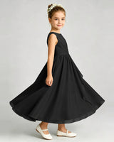 Black Chiffon A-line Junior Bridesmaid Dress Side View
