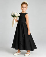 Black Chiffon A-line Junior Bridesmaid Dress Front View