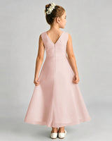 Blush Pink Chiffon A-line Junior Bridesmaid Dress Back View