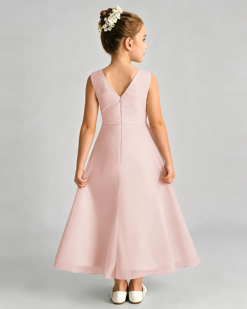 Blush Pink Chiffon A-line Junior Bridesmaid Dress Back View
