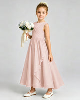 Blush Pink Chiffon A-line Junior Bridesmaid Dress Front View