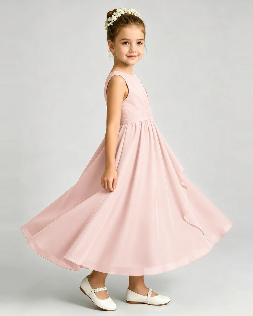 Blush Pink Chiffon A-line Junior Bridesmaid Dress Side View