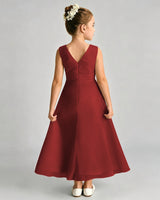 Burgundy Chiffon A-line Junior Bridesmaid Dress Back View