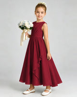 Burgundy Chiffon A-line Junior Bridesmaid Dress Front View