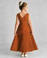 Burnt Orange Chiffon A-line Junior Bridesmaid Dress Back View