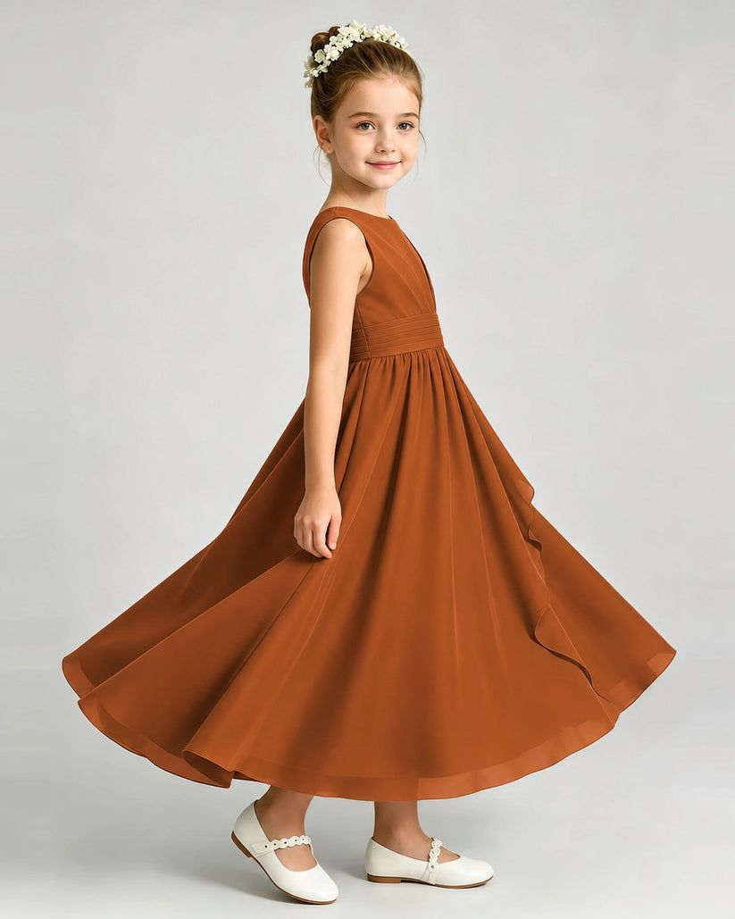 Burnt Orange Chiffon A-line Junior Bridesmaid Dress Side View