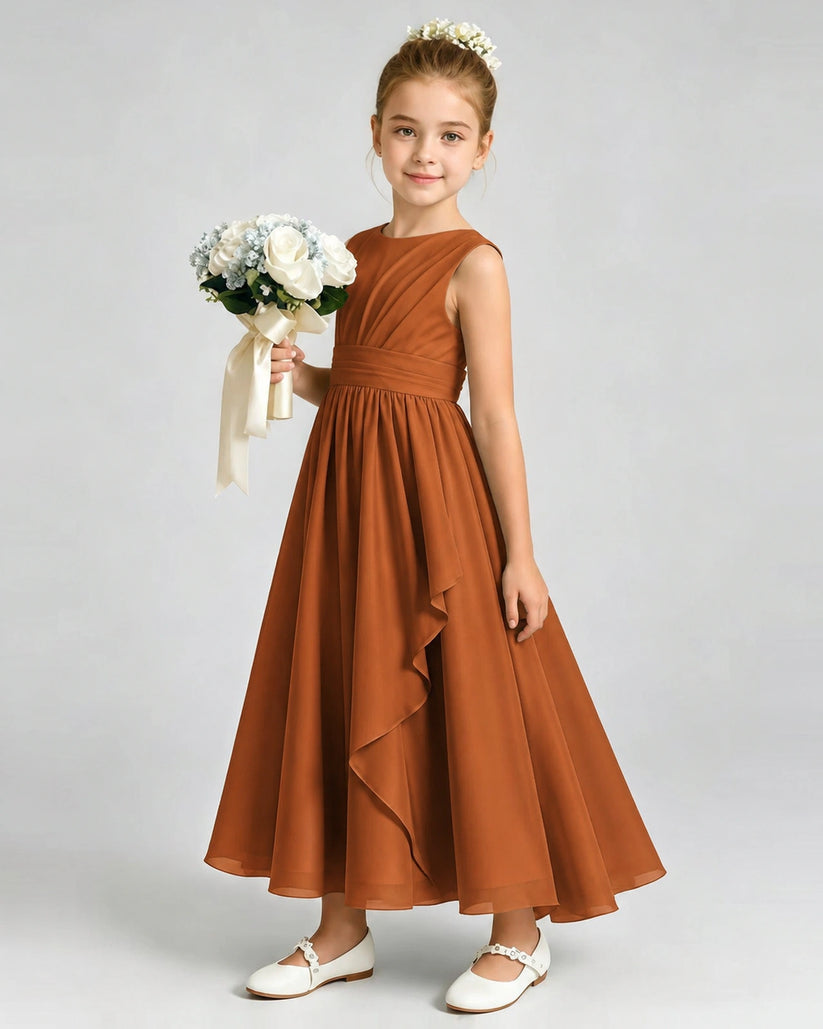 Burnt Orange Chiffon A-line Junior Bridesmaid Dress Front View