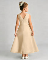 Champagne Chiffon A-line Junior Bridesmaid Dress Back View