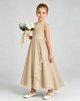 Champagne Chiffon A-line Junior Bridesmaid Dress Front View