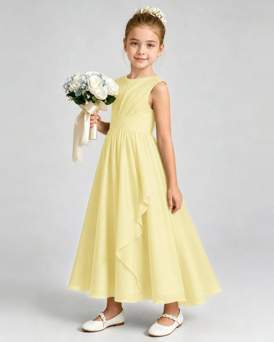 Daffodil Chiffon A-line Junior Bridesmaid Dress Front View