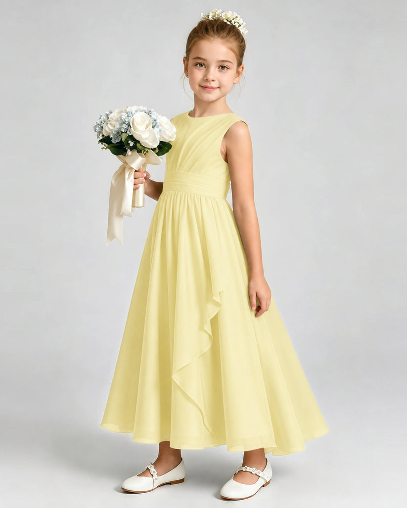 Daffodil Chiffon A-line Junior Bridesmaid Dress Front View