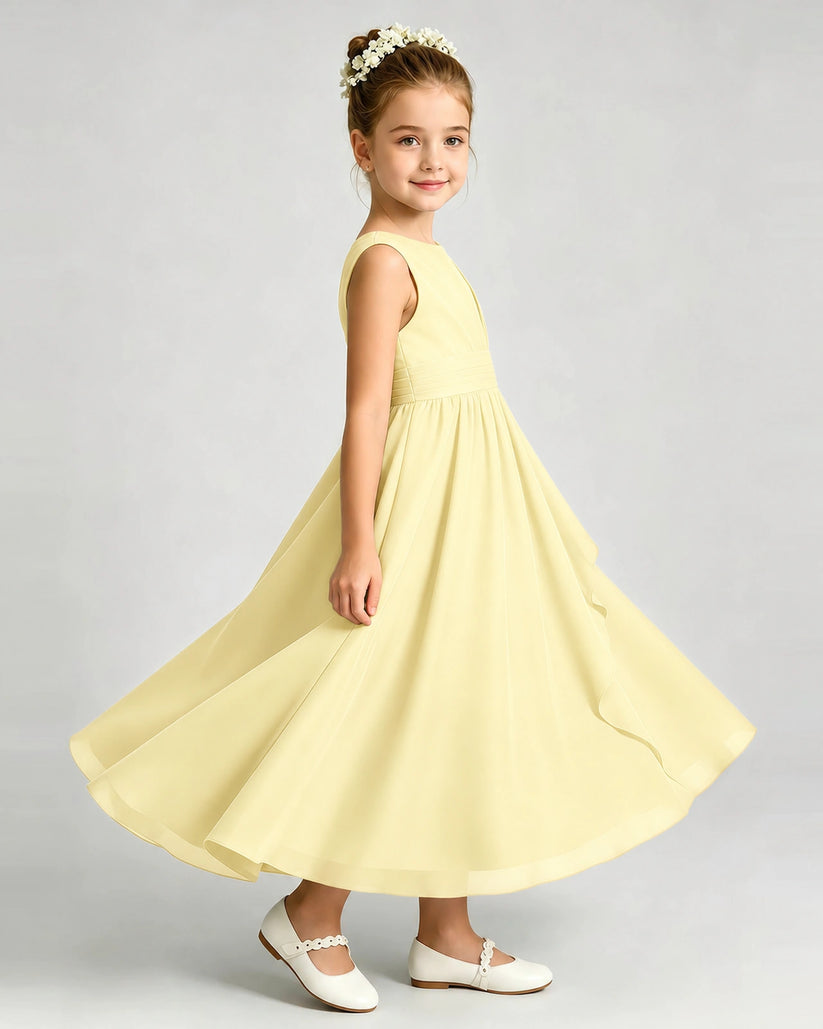 Daffodil Chiffon A-line Junior Bridesmaid Dress Side View