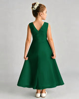 Dark Green Chiffon A-line Junior Bridesmaid Dress Back View