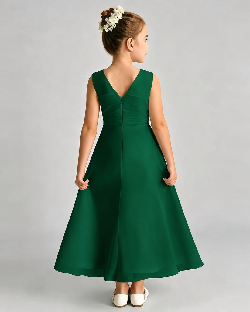 Dark Green Chiffon A-line Junior Bridesmaid Dress Back View