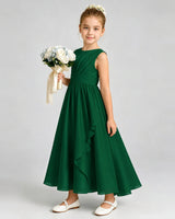 Dark Green Chiffon A-line Junior Bridesmaid Dress Front View