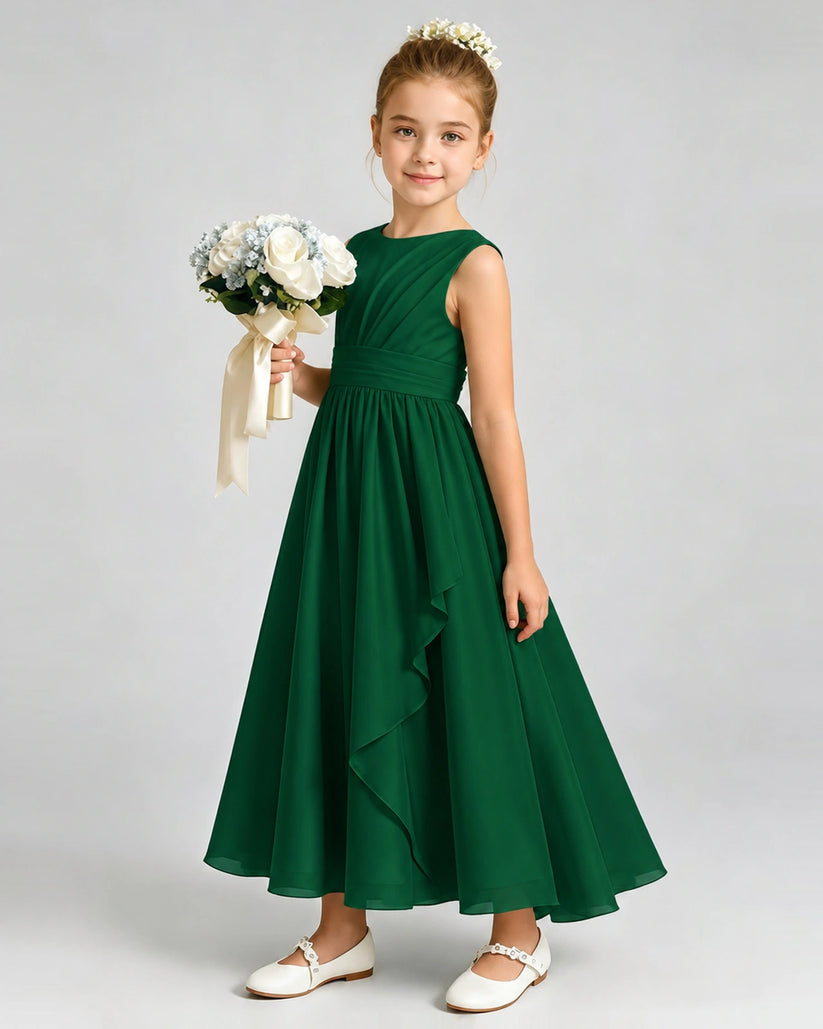 Dark Green Chiffon A-line Junior Bridesmaid Dress Front View