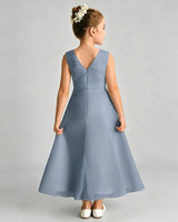 Dusty Blue Chiffon A-line Junior Bridesmaid Dress Back View