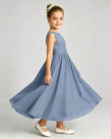 Dusty Blue Chiffon A-line Junior Bridesmaid Dress Side View