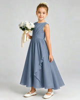 Dusty Blue Chiffon A-line Junior Bridesmaid Dress Front View