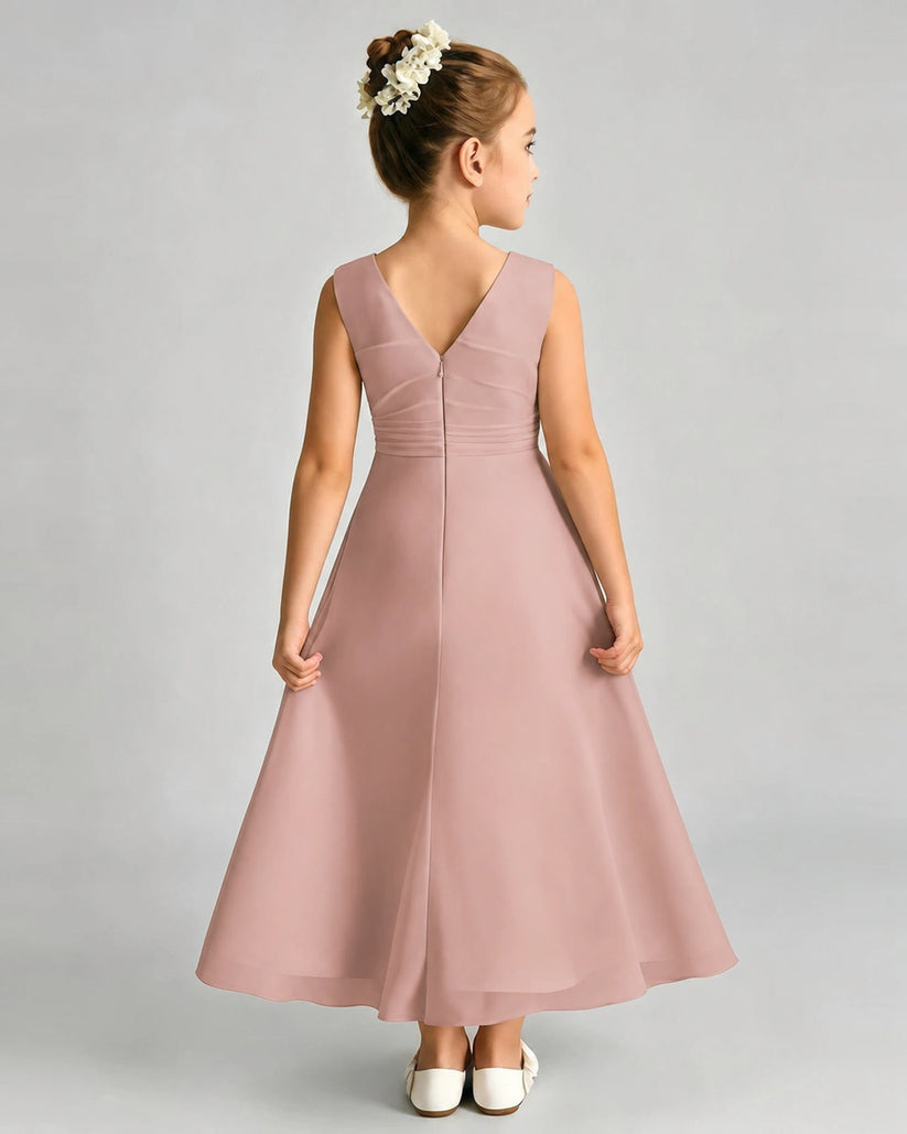 Dusty Rose Chiffon A-line Junior Bridesmaid Dress Back View