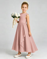 Dusty Rose Chiffon A-line Junior Bridesmaid Dress Front View
