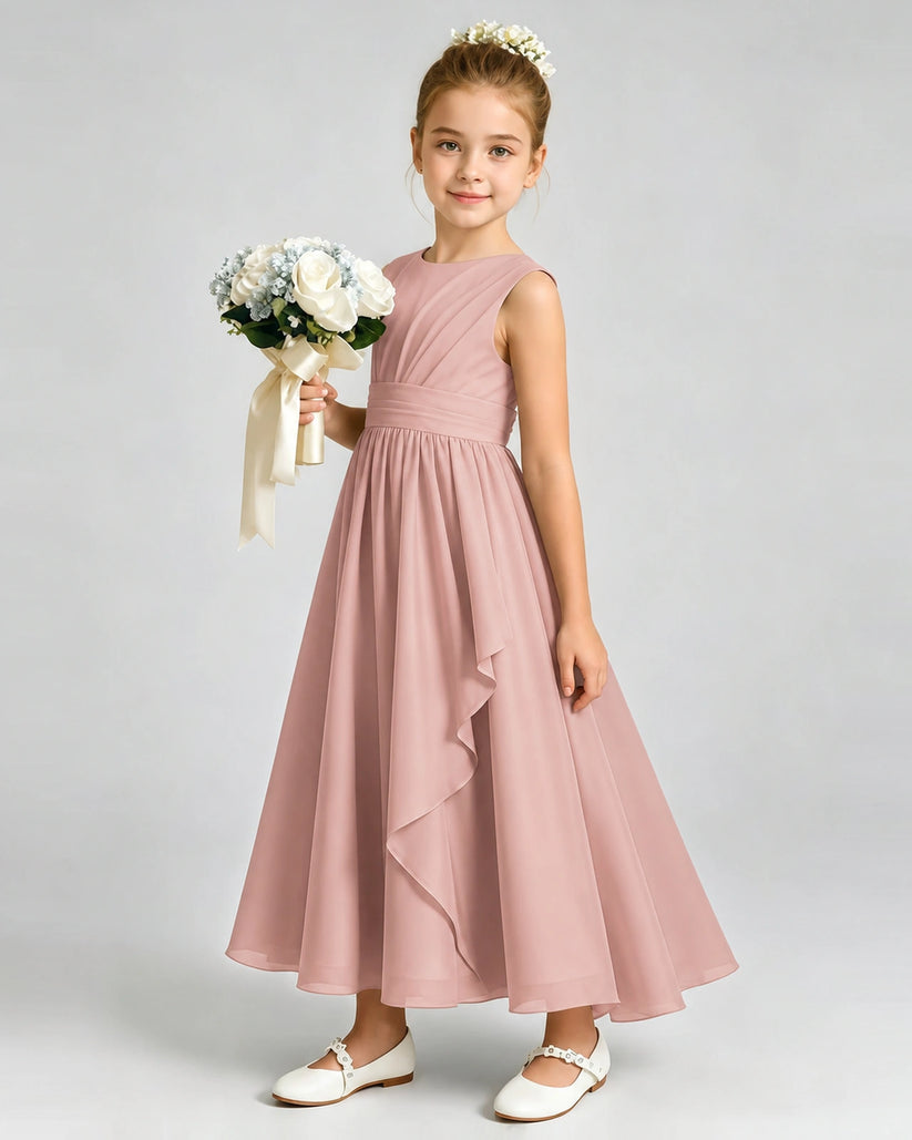 Dusty Rose Chiffon A-line Junior Bridesmaid Dress Front View