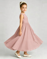 Dusty Rose Chiffon A-line Junior Bridesmaid Dress Side View