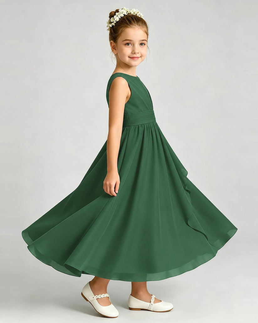 Emerald Green Chiffon A-line Junior Bridesmaid Dress Side View