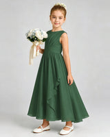 Emerald Green Chiffon A-line Junior Bridesmaid Dress Front View