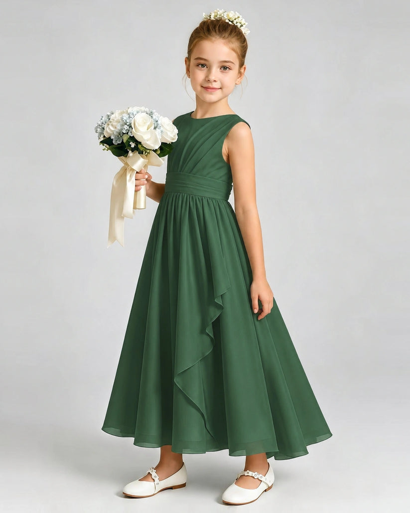 Emerald Green Chiffon A-line Junior Bridesmaid Dress Front View