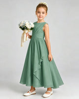 Eucalyptus Chiffon A-line Junior Bridesmaid Dress Front View