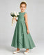 Eucalyptus Junior Bridesmaid Dress Asymmetric Drape V-Back Chiffon Midi Dress Front View