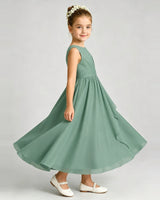 Eucalyptus Chiffon A-line Junior Bridesmaid Dress Side View