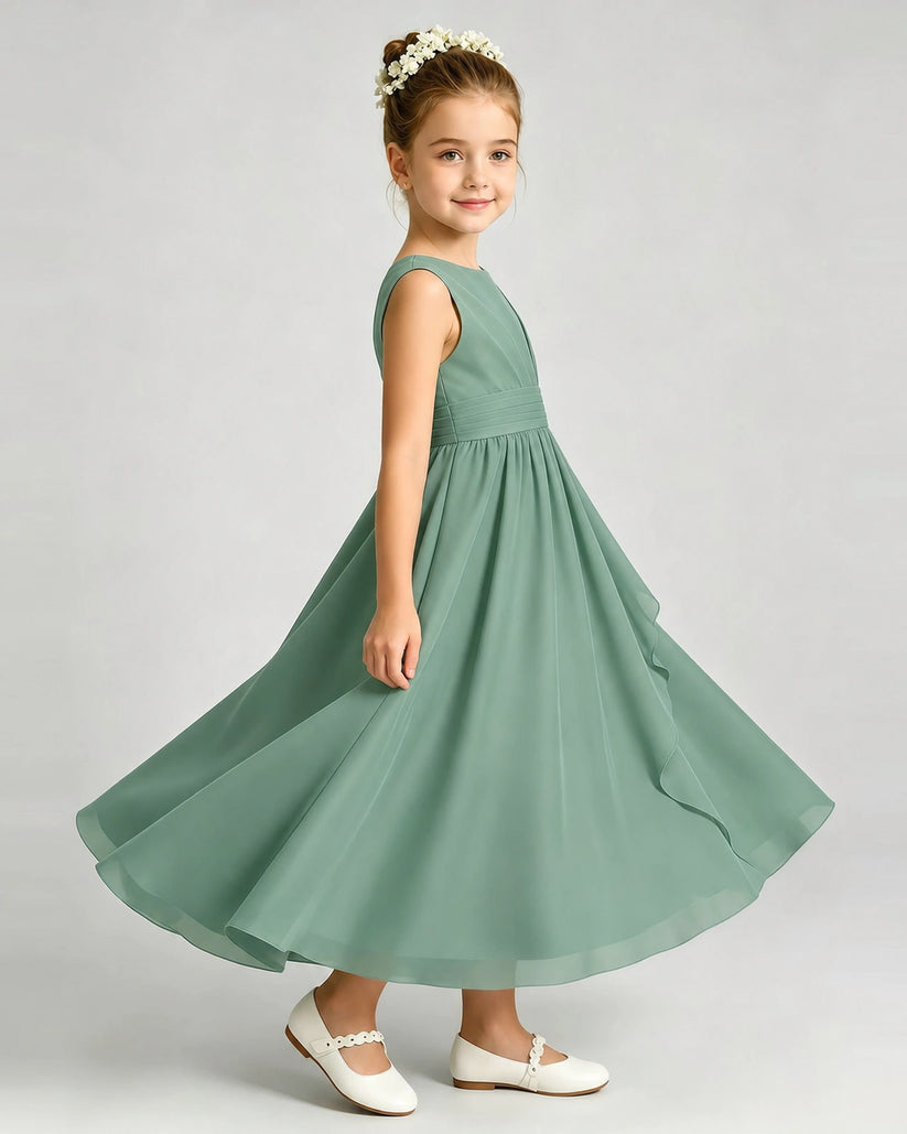 Eucalyptus Chiffon A-line Junior Bridesmaid Dress Side View
