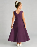 Grape Chiffon A-line Junior Bridesmaid Dress Back View