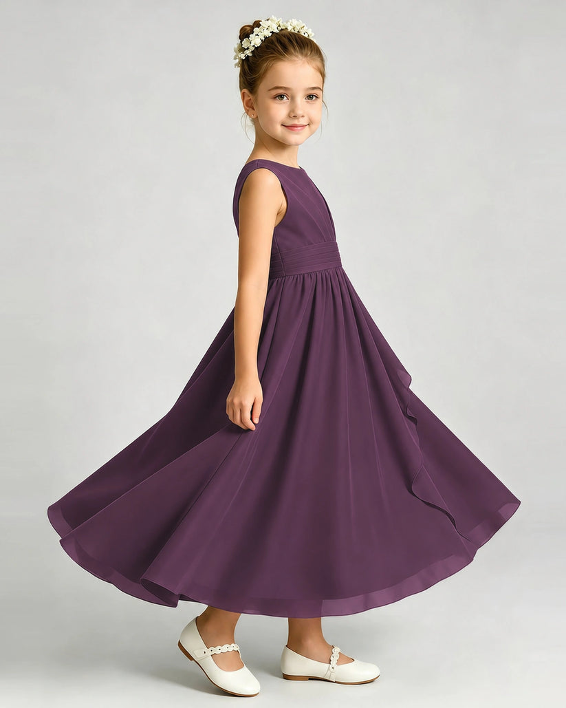 Grape Chiffon A-line Junior Bridesmaid Dress Side View
