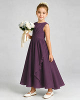 Grape Chiffon A-line Junior Bridesmaid Dress Front View