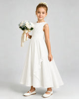 Ivory Chiffon A-line Junior Bridesmaid Dress Front View