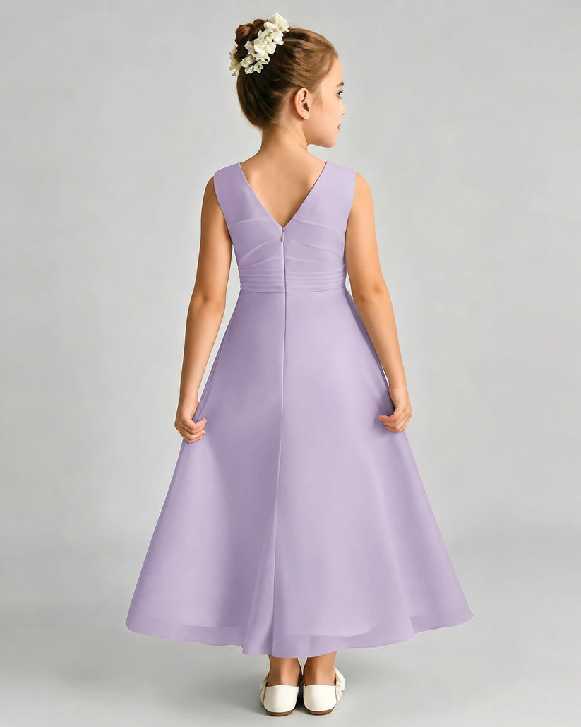 Lavender Chiffon A-line Junior Bridesmaid Dress Back View