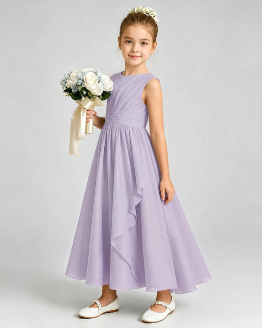 Lavender Chiffon A-line Junior Bridesmaid Dress Front View