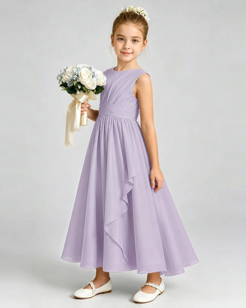 Lavender Chiffon A-line Junior Bridesmaid Dress Front View