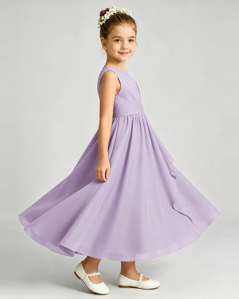 Lavender Chiffon A-line Junior Bridesmaid Dress Side View