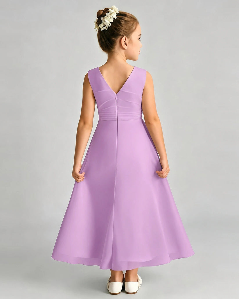 Lilac Chiffon A-line Junior Bridesmaid Dress Back View