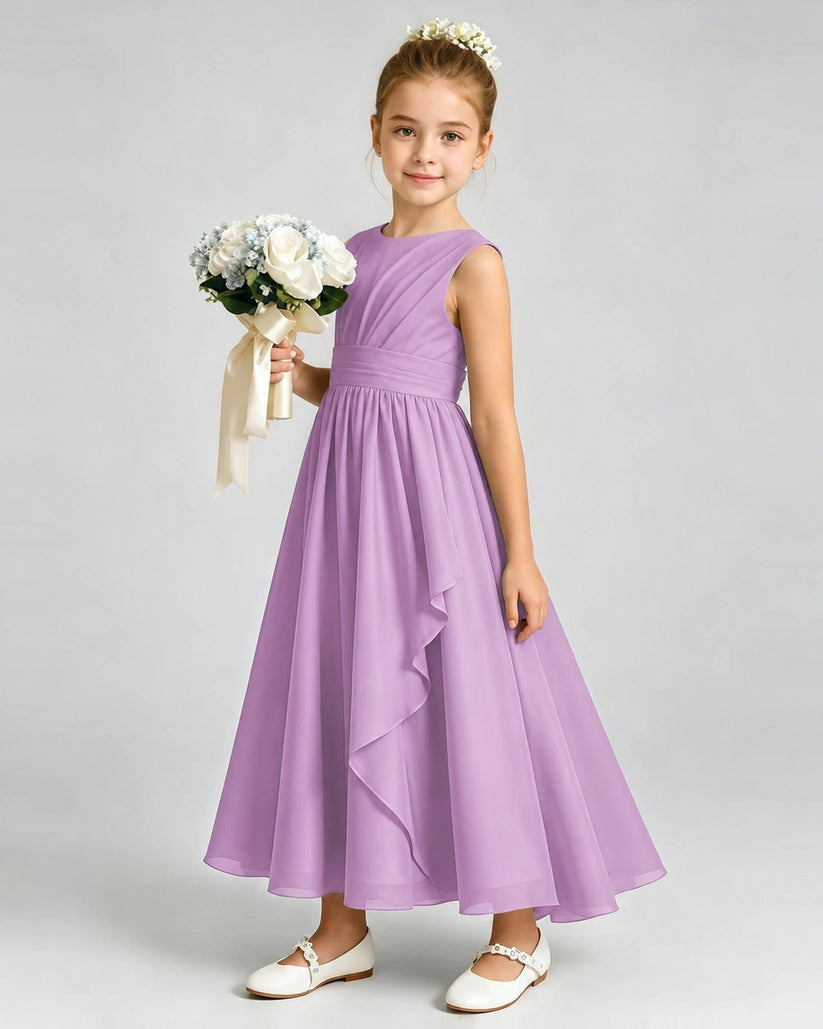 Lilac Chiffon A-line Junior Bridesmaid Dress Front View